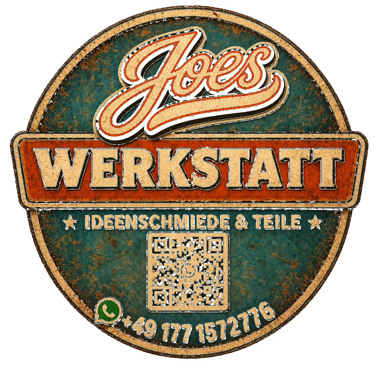 Joe's Werkstatt – Logo mit QR-Code zu joeswerkstatt.de